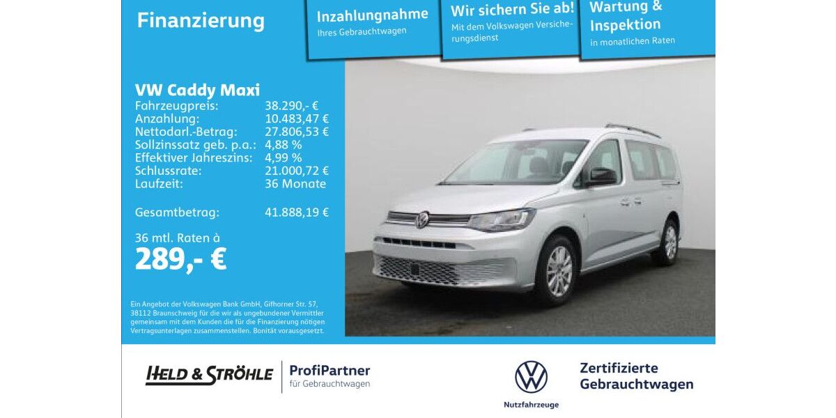 VW Caddy Maxi 3.762 km 37.960 &euro; Ulm 89079