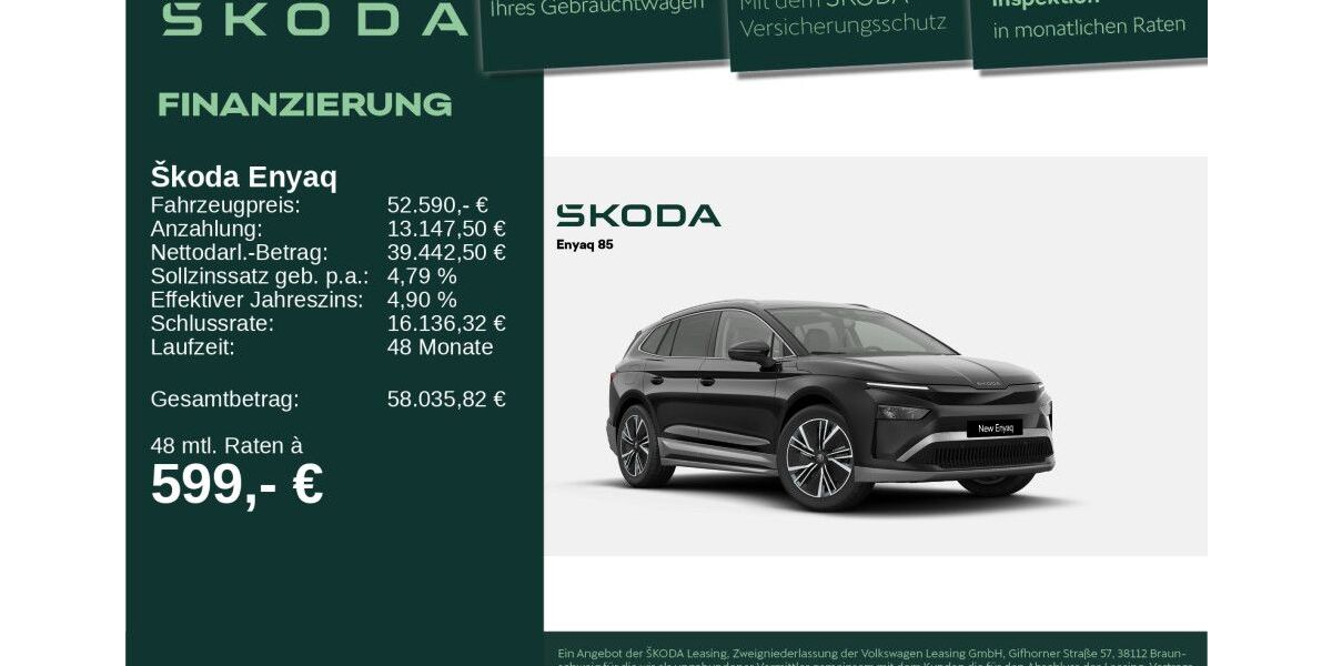 Skoda Enyaq 3.500 km 52.590 &euro; Neu-Ulm 89231